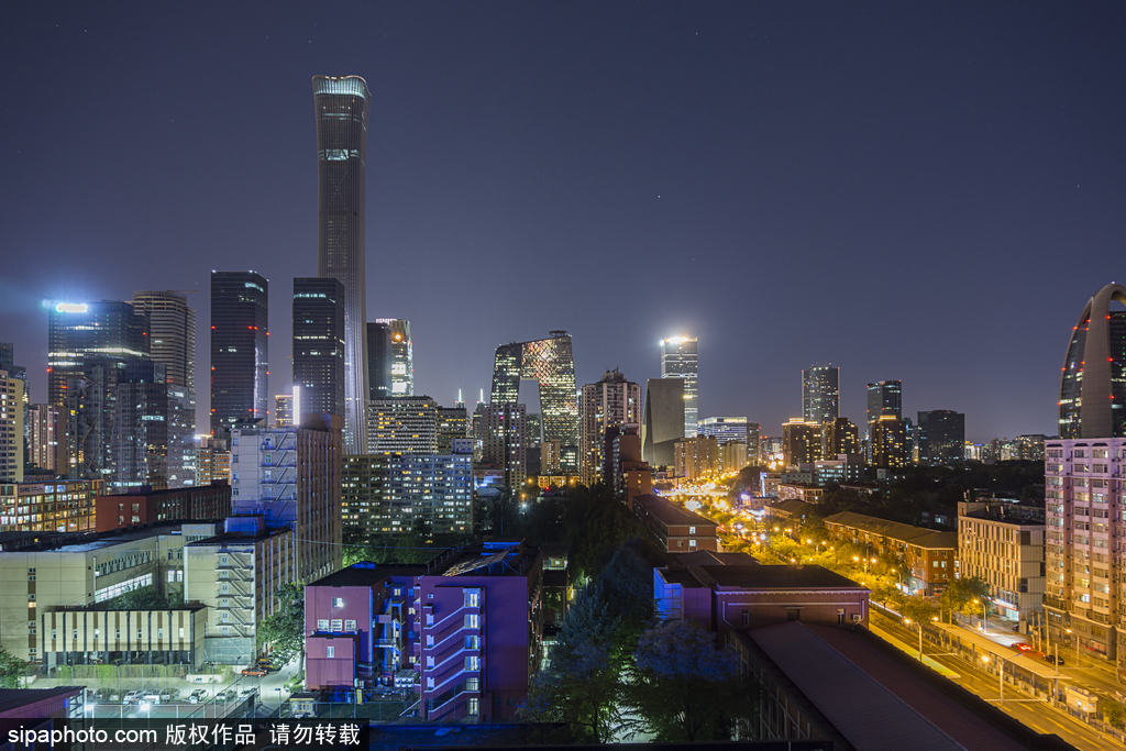 北京CBD夜景城市风光