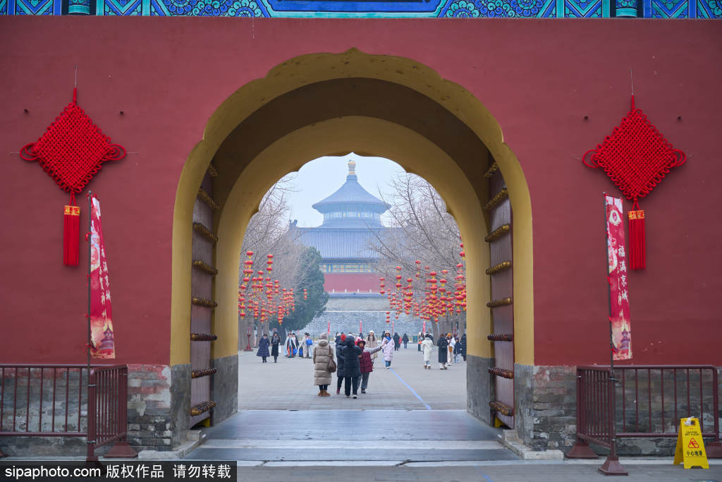 天坛公园：大红灯笼高高挂 喜迎中国龙年新年