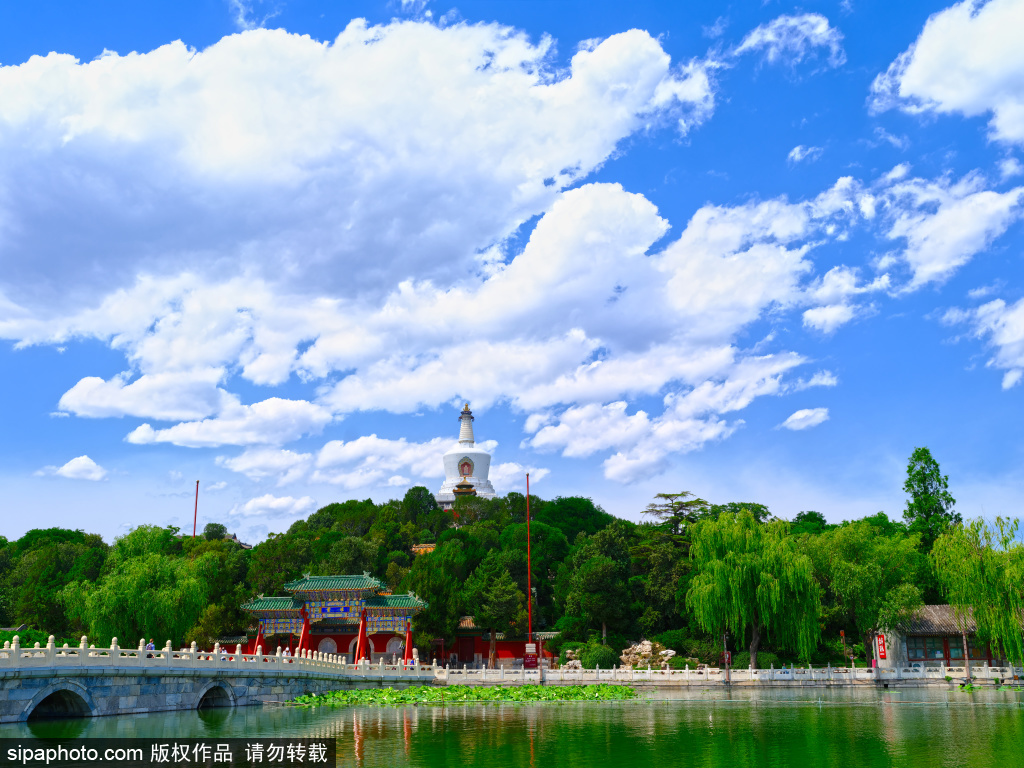 蓝天白云绘就夏日画卷 北海公园景色宜人